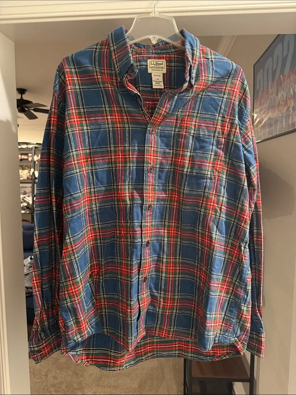 L.L. Bean Blue and Red Plaid Cotton Button-Down Shirt